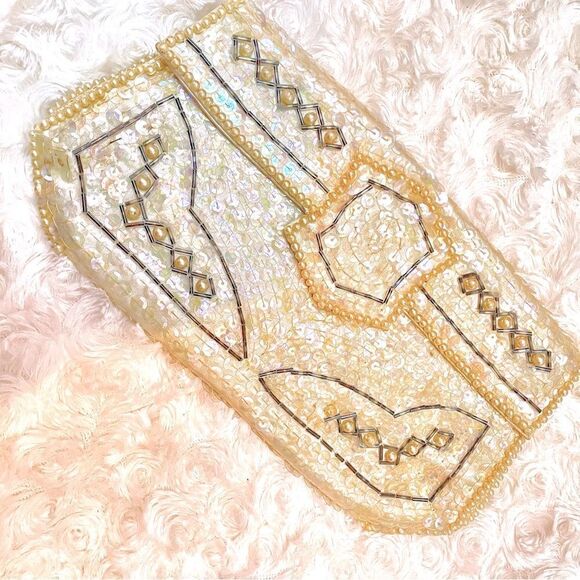 Vintage 1950s Mid-Century Modern Beaded Sequin Evening Clutch Envelope Purse - Picture 1 of 14